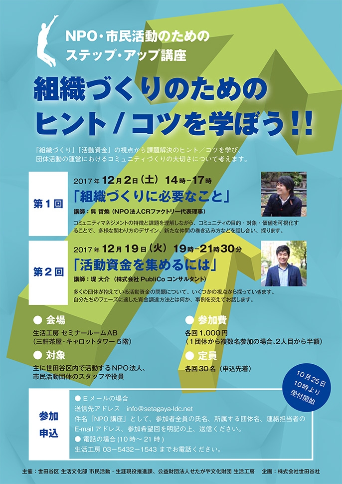 NPO・市民団体のためのステップ・アップ講座
組織づくりのためのヒント／コツを学ぼう！！