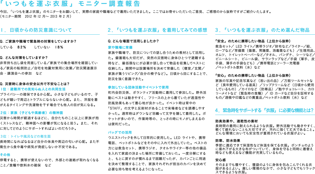 「いつもを運ぶ衣服」モニター調査報告 